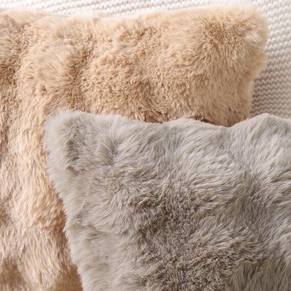 Madizz 2er Set Sanft Plüsch Kurze Wolle Samt Dekorativ Zierkissenbezüge Luxus Stil Kissenbezug für Sofa für Schlafzimmer Taupe 45x45 cm