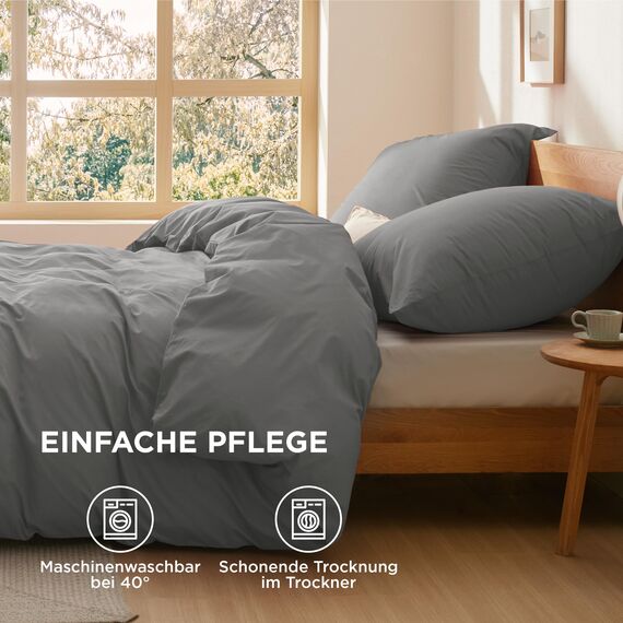 BEDSURE Bettwäsche 200x200 Baumwolle Grau - Bettwäsche-Sets 200 x 200 cm Bettbezug 3teilig mit 2 Kissenbezüge 80x80 cm, Oeko-TEX Bedding Anthrazit mit Reißverschluss