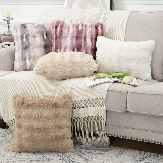 Madizz 2er Set Sanft Plüsch Kurze Wolle Samt Dekorativ Zierkissenbezüge Luxus Stil Kissenbezug für Sofa für Schlafzimmer Rosa 50x50 cm