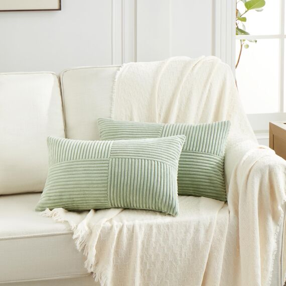 FDTERN 2er Set Salbeigrün Kordsamt Kissenbezug 30x40 Weich Moderne Dekorative Kissenbezüge Kissenhülle Dekokissenbezug Sofakissen Dekokissen Boho Deko für Sofa Schlafzimmer Wohnzimmer Bett