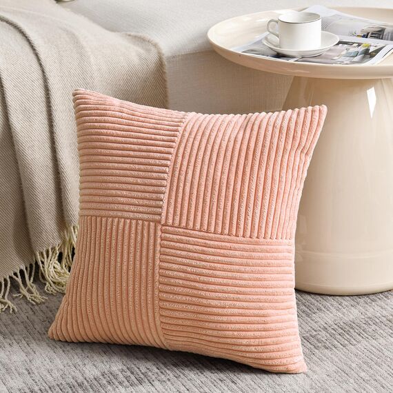 FDTERN 2er Set Lachsrosa Kordsamt Kissenbezug 30x30CM Weich Moderne Dekorative Kissenbezüge Kissenhülle Dekokissenbezug Sofakissen Dekokissen Boho Deko für Sofa Schlafzimmer Wohnzimmer Balkon