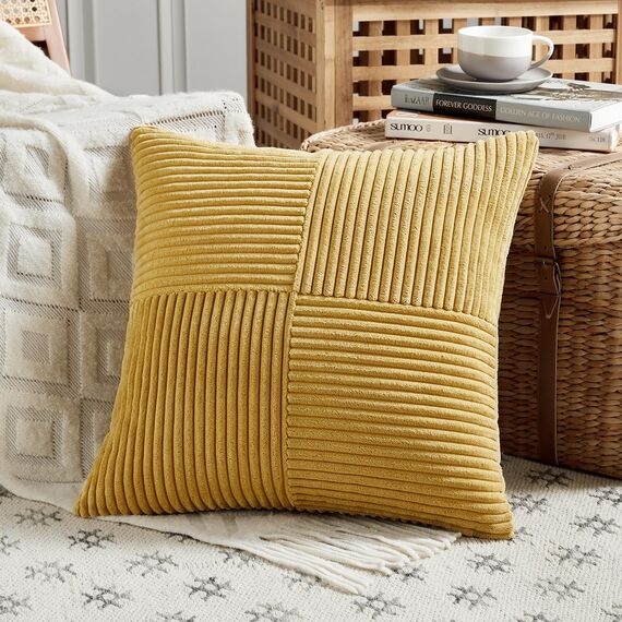 FDTERN 2er Set Kurkuma Kordsamt Kissenbezug 35x35CM Weich Moderne Dekorative Kissenbezüge Kissenhülle Dekokissenbezug Sofakissen Dekokissen Boho Herbst Deko für Sofa Schlafzimmer Wohnzimmer Balkon