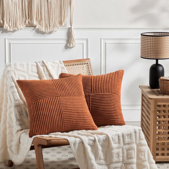 FDTERN 2er Set Rostrot Kordsamt Kissenbezug 40x40CM Weich Moderne Dekorative Kissenbezüge Kissenhülle Dekokissenbezug Sofakissen Dekokissen Boho Herbst Deko für Sofa Schlafzimmer Wohnzimmer Balkon