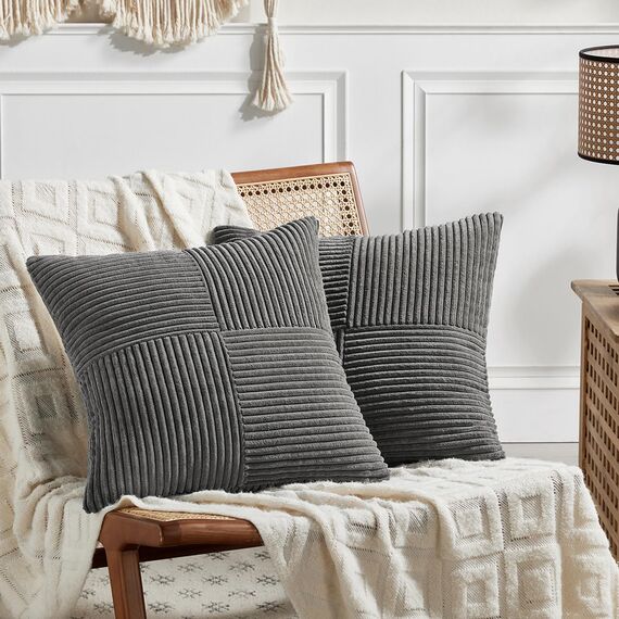 FDTERN 2er Set Dunkelgrau Kordsamt Kissenbezug 35x35CM Weich Moderne Dekorative Kissenbezüge Kissenhülle Dekokissenbezug Sofakissen Dekokissen Boho Deko für Sofa Schlafzimmer Wohnzimmer Balkon