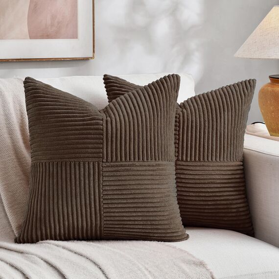 FDTERN 2er Set Dunkelbraun Kordsamt Kissenbezug 40x40CM Weich Moderne Dekorative Kissenbezüge Kissenhülle Dekokissenbezug Sofakissen Dekokissen Boho Deko für Sofa Schlafzimmer Wohnzimmer Balkon