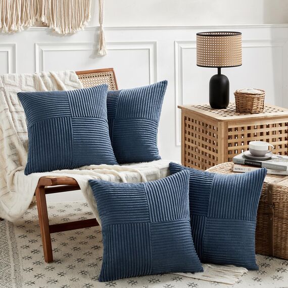 FDTERN 2er Set Denim Blau Kordsamt Kissenbezug 45x45CM Weich Moderne Dekorative Kissenbezüge Kissenhülle Dekokissenbezug Sofakissen Dekokissen Boho Deko für Sofa Schlafzimmer Wohnzimmer Balkon