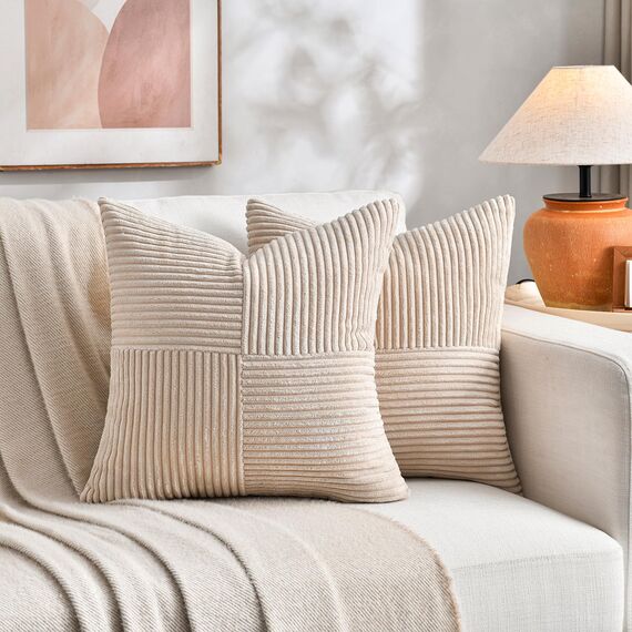 FDTERN 2er Set Khaki Beige Kordsamt Kissenbezug 45x45CM Weich Moderne Dekorative Kissenbezüge Kissenhülle Dekokissenbezug Sofakissen Dekokissen Boho Deko für Sofa Schlafzimmer Wohnzimmer Balkon