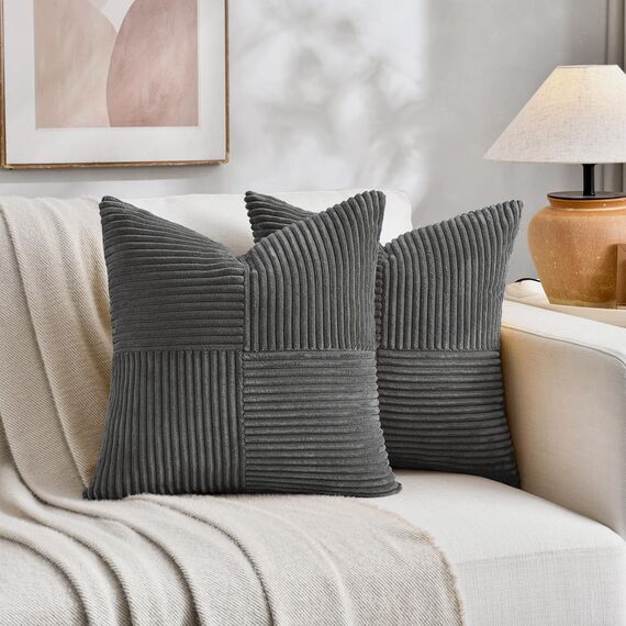 FDTERN 2er Set Dunkelgrau Kordsamt Kissenbezug 30x30CM Weich Moderne Dekorative Kissenbezüge Kissenhülle Dekokissenbezug Sofakissen Dekokissen Boho Deko für Sofa Schlafzimmer Wohnzimmer Balkon