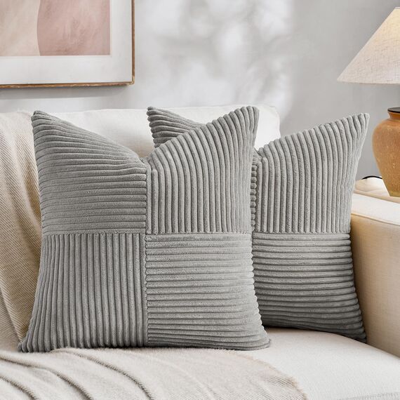 FDTERN 2er Set Hellgrau Kordsamt Kissenbezug 35x35CM Weich Moderne Dekorative Kissenbezüge Kissenhülle Dekokissenbezug Sofakissen Dekokissen Boho Deko für Sofa Schlafzimmer Wohnzimmer Balkon