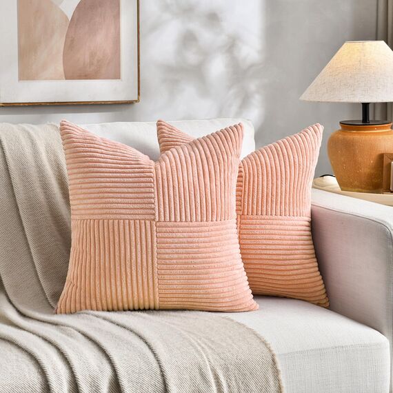 FDTERN 2er Set Lachsrosa Kordsamt Kissenbezug 30x30CM Weich Moderne Dekorative Kissenbezüge Kissenhülle Dekokissenbezug Sofakissen Dekokissen Boho Deko für Sofa Schlafzimmer Wohnzimmer Balkon