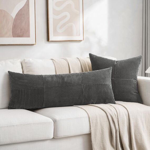 FDTERN 2er Set Dunkelgrau Kordsamt Kissenbezug 40x40CM Weich Moderne Dekorative Kissenbezüge Kissenhülle Dekokissenbezug Sofakissen Dekokissen Boho Deko für Sofa Schlafzimmer Wohnzimmer Balkon