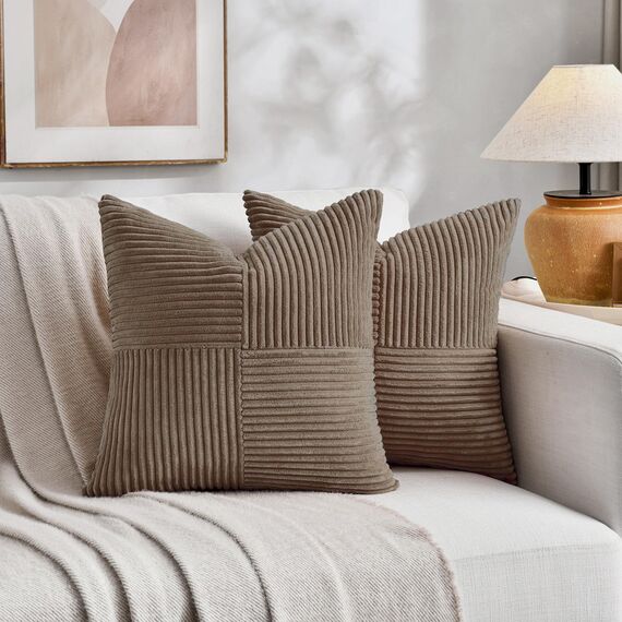 FDTERN 2er Set Hellbraun Kordsamt Kissenbezug 35x35 Weich Moderne Dekorative Kissenbezüge Kissenhülle Dekokissenbezug Sofakissen Dekokissen Boho Deko für Sofa Schlafzimmer Wohnzimmer Bett