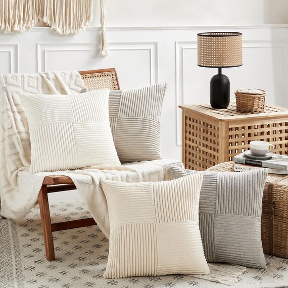 FDTERN 2er Set Taupe Kordsamt Kissenbezug 40x40CM Weich Moderne Dekorative Kissenbezüge Kissenhülle Dekokissenbezug Sofakissen Dekokissen Boho Deko für Sofa Schlafzimmer Wohnzimmer Balkon