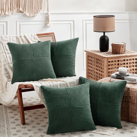 FDTERN 2er Set Dunkelgrün Kordsamt Kissenbezug 45x45 Weich Dekorative Kissenbezüge Kissenhülle Dekokissenbezug Sofakissen Dekokissen Boho Deko für Sofa Schlafzimmer Wohnzimmer