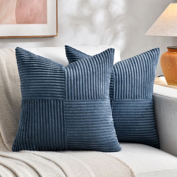 FDTERN 2er Set Denim Blau Kordsamt Kissenbezug 30x30CM Weich Moderne Dekorative Kissenbezüge Kissenhülle Dekokissenbezug Sofakissen Dekokissen Boho Deko für Sofa Schlafzimmer Wohnzimmer Balkon