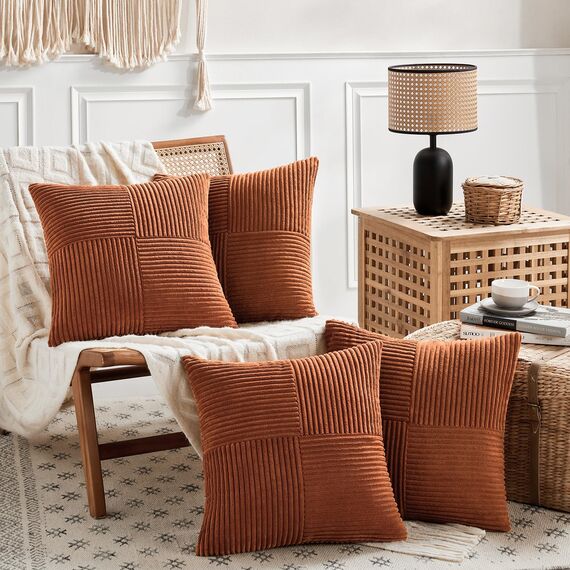 FDTERN 2er Set Rostrot Kordsamt Kissenbezug 35x35CM Weich Moderne Dekorative Kissenbezüge Kissenhülle Dekokissenbezug Sofakissen Dekokissen Boho Herbst Deko für Sofa Schlafzimmer Wohnzimmer Balkon