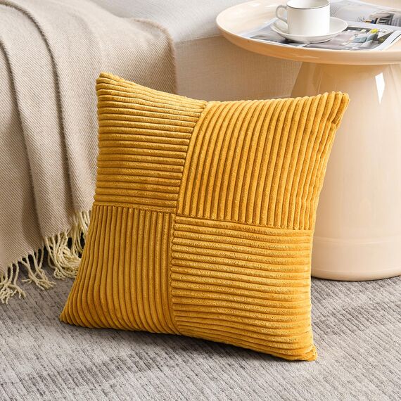 FDTERN 2er Set Gelb Kordsamt Kissenbezug 35x35CM Weich Moderne Dekorative Kissenbezüge Kissenhülle Dekokissenbezug Sofakissen Dekokissen Boho Herbst Deko für Sofa Schlafzimmer Wohnzimmer Balkon