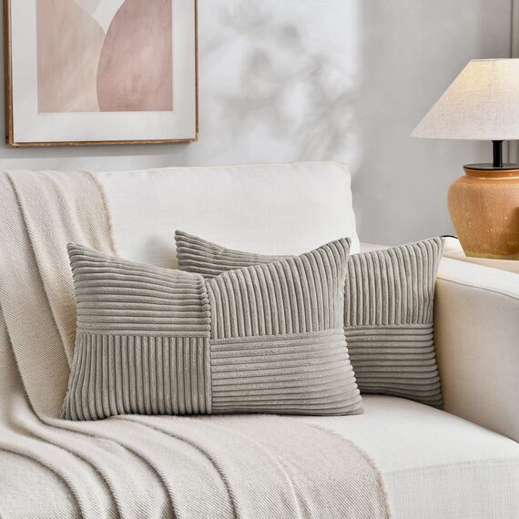 FDTERN 2er Set Neutral Grau Kordsamt Kissenbezug 30x40 Weich Moderne Dekorative Kissenbezüge Kissenhülle Dekokissenbezug Sofakissen Dekokissen Boho Deko für Sofa Schlafzimmer Wohnzimmer Bett