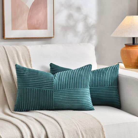 FDTERN 2er Set Blaugrün Kordsamt Kissenbezug 30x40 Weich Moderne Dekorative Kissenbezüge Kissenhülle Dekokissenbezug Sofakissen Dekokissen Boho Deko für Sofa Schlafzimmer Wohnzimmer Bett