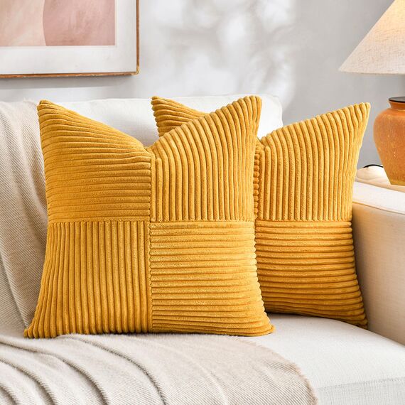 FDTERN 2er Set Gelb Kordsamt Kissenbezug 30x30CM Weich Moderne Dekorative Kissenbezüge Kissenhülle Dekokissenbezug Sofakissen Dekokissen Boho Herbst Deko für Sofa Schlafzimmer Wohnzimmer Balkon