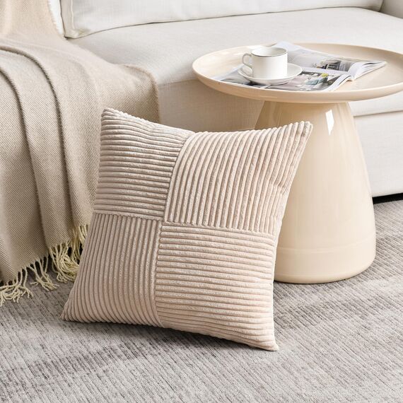 FDTERN 2er Set Khaki Beige Kordsamt Kissenbezug 55x55CM Weich Moderne Dekorative Kissenbezüge Kissenhülle Dekokissenbezug Sofakissen Dekokissen Boho Deko für Sofa Schlafzimmer Wohnzimmer Bett