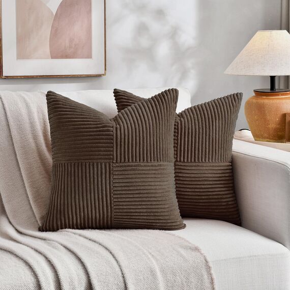 FDTERN 2er Set Dunkelbraun Kordsamt Kissenbezug 55x55CM Weich Moderne Dekorative Kissenbezüge Kissenhülle Dekokissenbezug Sofakissen Dekokissen Boho Deko für Sofa Schlafzimmer Wohnzimmer Bett