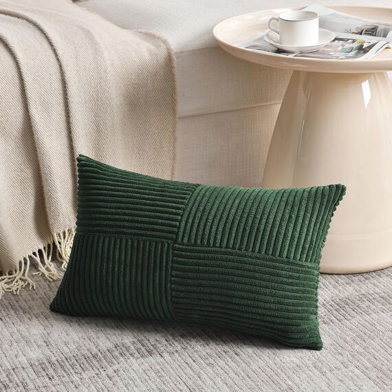 FDTERN 2er Set Dunkelgrün Kissenbezug 35x55 cm Weich Moderne Dekorative Kissenbezüge Kissenhülle Dekokissenbezug Sofakissen Dekokissen Boho Deko für Sofa Schlafzimmer Wohnzimmer Bett