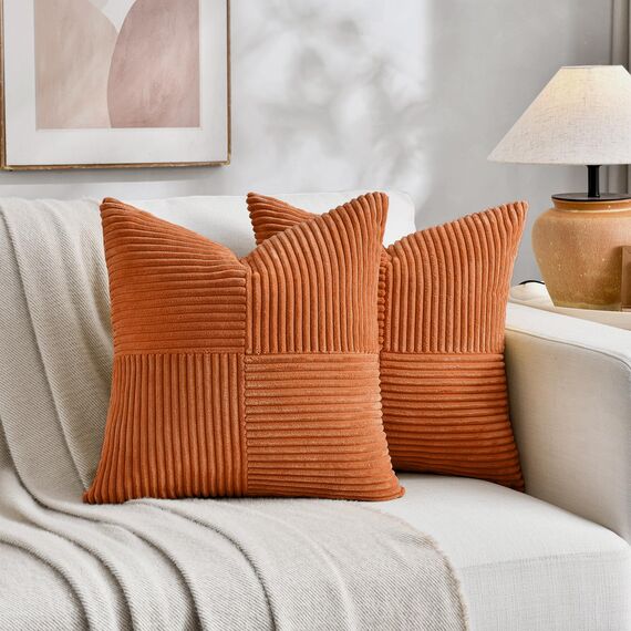 FDTERN 2er Set Orange Kordsamt Kissenbezug 45x45CM Weich Moderne Dekorative Kissenbezüge Kissenhülle Dekokissenbezug Sofakissen Dekokissen Boho Herbst Deko für Sofa Schlafzimmer Wohnzimmer Balkon