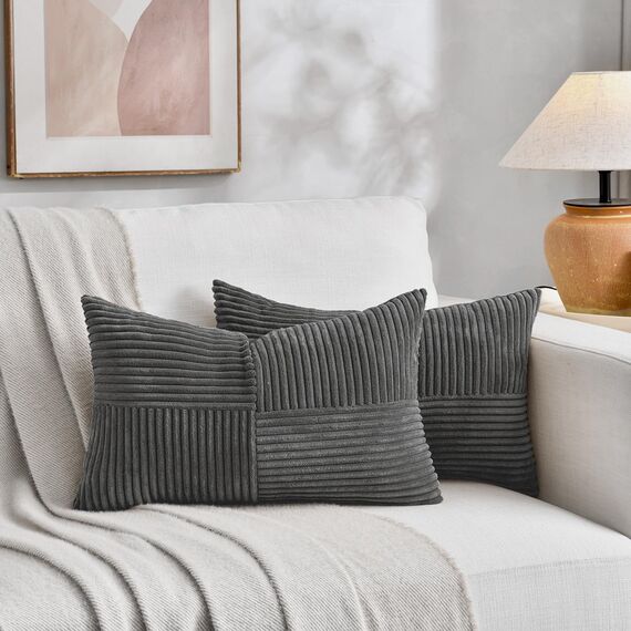 FDTERN 2er Set Dunkelgrau Kissenbezug 35x55 cm Weich Moderne Dekorative Kissenbezüge Kissenhülle Dekokissenbezug Sofakissen Dekokissen Boho Deko für Sofa Schlafzimmer Wohnzimmer Bett