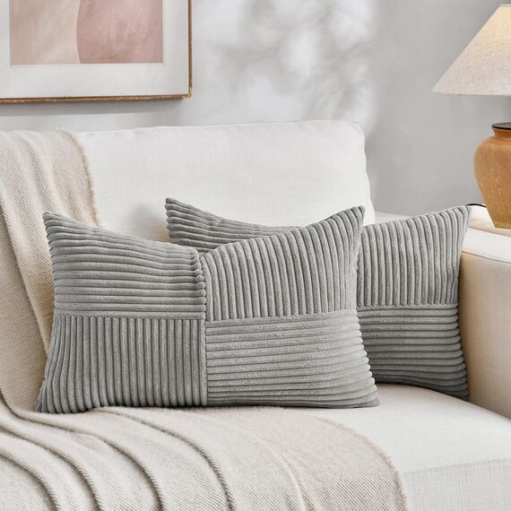 FDTERN 2er Set Hellgrau Kordsamt Kissenbezug 30x40 Weich Moderne Dekorative Kissenbezüge Kissenhülle Dekokissenbezug Sofakissen Dekokissen Boho Deko für Sofa Schlafzimmer Wohnzimmer Bett