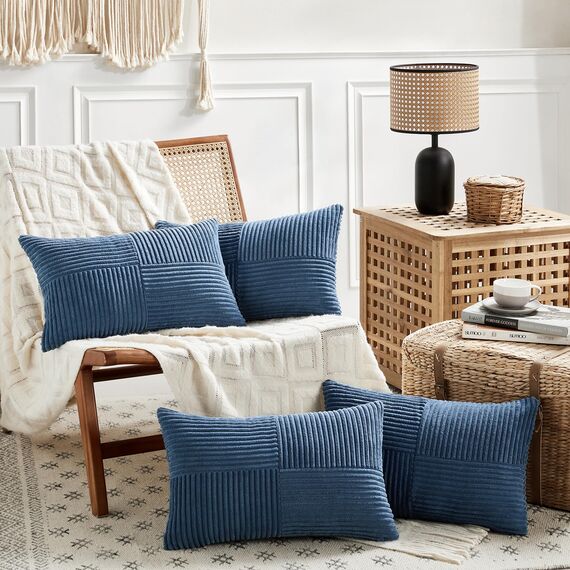 FDTERN 2er Set Denim Blau Kordsamt Kissenbezug 30x60CM Weich Moderne Dekorative Kissenbezüge Kissenhülle Dekokissenbezug Sofakissen Dekokissen Boho Deko für Sofa Schlafzimmer Wohnzimmer Balkon