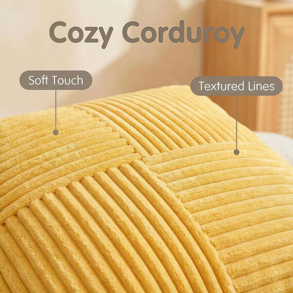 FDTERN 2er Set Hellgelb Kordsamt Kissenbezug 55x55CM Weich Moderne Dekorative Kissenbezüge Kissenhülle Dekokissenbezug Sofakissen Dekokissen Boho Herbst Deko für Sofa Schlafzimmer Wohnzimmer Bett