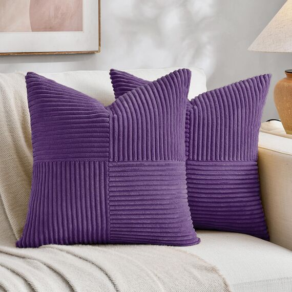 FDTERN 2er Set Violett Kordsamt Kissenbezug 35x35 Weich Moderne Dekorative Kissenbezüge Kissenhülle Dekokissenbezug Sofakissen Dekokissen Boho Deko für Sofa Schlafzimmer Wohnzimmer Bett