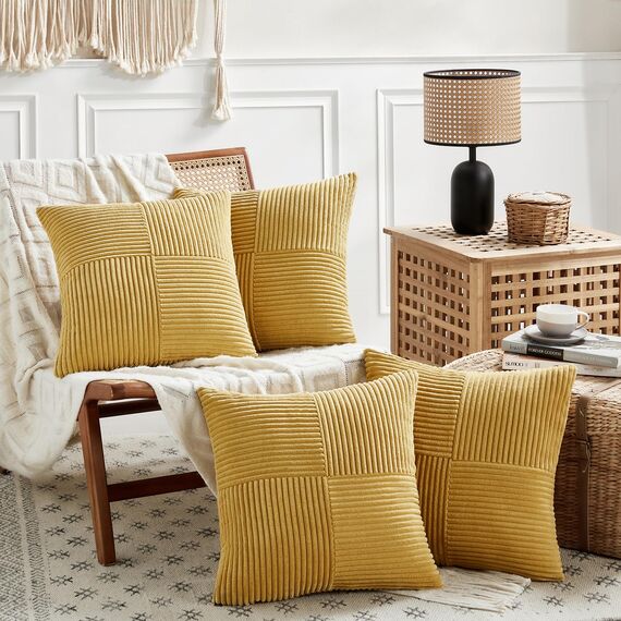 FDTERN 2er Set Kurkuma Kordsamt Kissenbezug 55x55CM Weich Moderne Dekorative Kissenbezüge Kissenhülle Dekokissenbezug Sofakissen Dekokissen Boho Herbst Deko für Sofa Schlafzimmer Wohnzimmer Bett