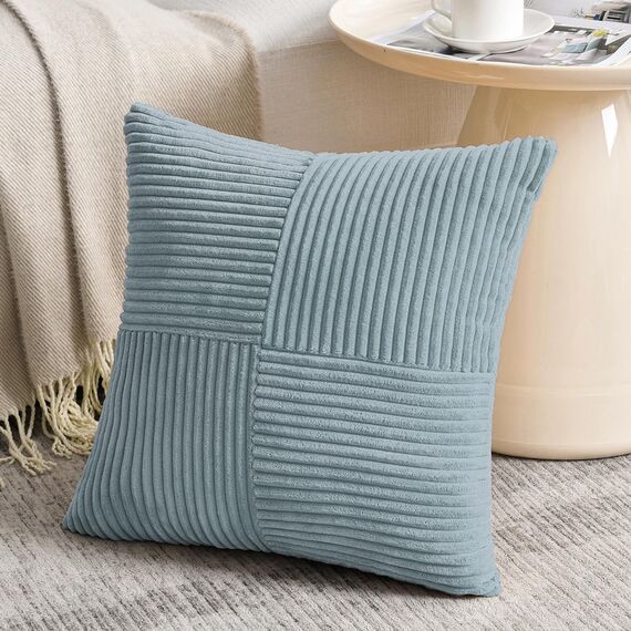 FDTERN 2er Set Hellblau Kordsamt Kissenbezug 55x55 Weich Moderne Dekorative Kissenbezüge Kissenhülle Dekokissenbezug Sofakissen Dekokissen Boho Deko für Sofa Schlafzimmer Wohnzimmer Bett