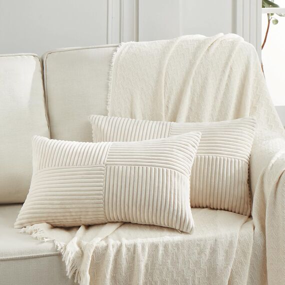 FDTERN 2er Set Creme Beige Kordsamt Kissenbezug 35x60 Weich Dekorative Kissenbezüge Kissenhülle Dekokissenbezug Sofakissen Dekokissen Boho Deko für Sofa Schlafzimmer Wohnzimmer