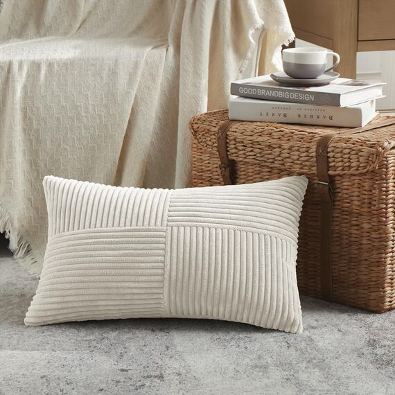 FDTERN 2er Set Beige Kissenbezug 35x55 cm Weich Moderne Dekorative Kissenbezüge Kissenhülle Dekokissenbezug Sofakissen Dekokissen Boho Deko für Sofa Schlafzimmer Wohnzimmer Bett