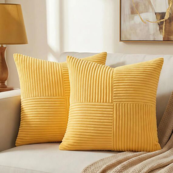 FDTERN 2er Set Hellgelb Kordsamt Kissenbezug 50x50CM Weich Moderne Dekorative Kissenbezüge Kissenhülle Dekokissenbezug Sofakissen Dekokissen Boho Herbst Deko für Sofa Schlafzimmer Wohnzimmer Balkon