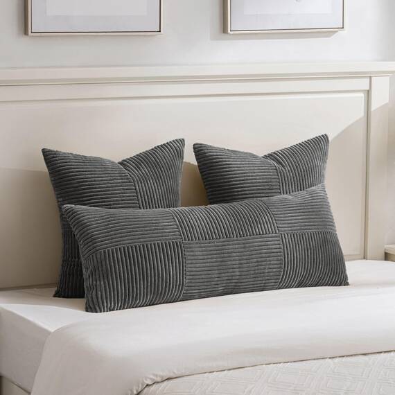 FDTERN 2er Set Dunkelgrau Kordsamt Kissenbezug 55x55CM Weich Moderne Dekorative Kissenbezüge Kissenhülle Dekokissenbezug Sofakissen Dekokissen Boho Deko für Sofa Schlafzimmer Wohnzimmer Bett