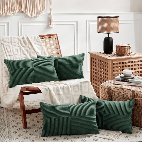 FDTERN 2er Set Dunkelgrün Kordsamt Kissenbezug 30x60 Weich Dekorative Kissenbezüge Kissenhülle Dekokissenbezug Sofakissen Dekokissen Boho Deko für Sofa Schlafzimmer Wohnzimmer