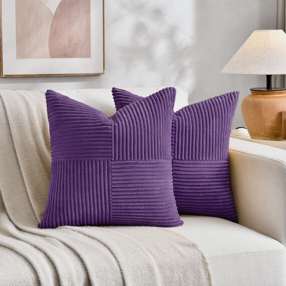 FDTERN 2er Set Violett Kordsamt Kissenbezug 50x50 Weich Moderne Dekorative Kissenbezüge Kissenhülle Dekokissenbezug Sofakissen Dekokissen Boho Deko für Sofa Schlafzimmer Wohnzimmer Bett