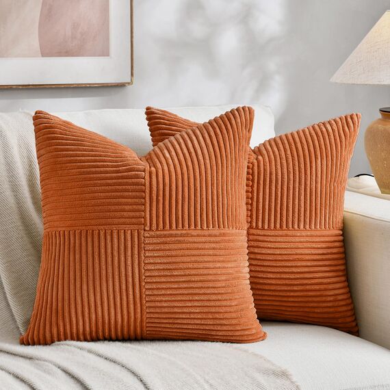 FDTERN 2er Set Orange Kordsamt Kissenbezug 60x60CM Weich Moderne Dekorative Kissenbezüge Kissenhülle Dekokissenbezug Sofakissen Dekokissen Boho Herbst Deko für Sofa Schlafzimmer Wohnzimmer Bett