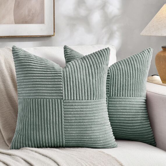 FDTERN 2er Set Graublau Kordsamt Kissenbezug 55x55CM Weich Moderne Dekorative Kissenbezüge Kissenhülle Dekokissenbezug Sofakissen Dekokissen Boho Deko für Sofa Schlafzimmer Wohnzimmer Bett