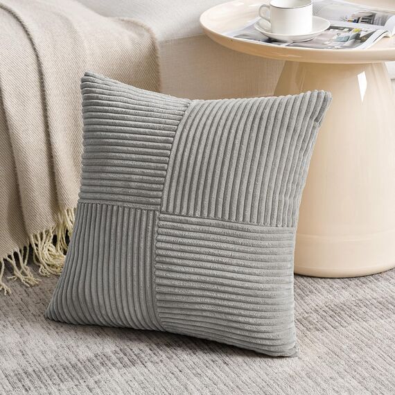 FDTERN 2er Set Hellgrau Kordsamt Kissenbezug 60x60CM Weich Moderne Dekorative Kissenbezüge Kissenhülle Dekokissenbezug Sofakissen Dekokissen Boho Deko für Sofa Schlafzimmer Wohnzimmer Bett