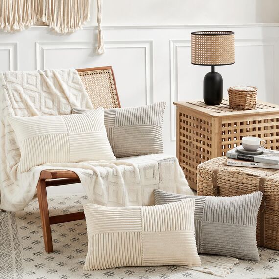 FDTERN 2er Set Neutral Grau Kordsamt Kissenbezug 30x50CM Weich Moderne Dekorative Kissenbezüge Kissenhülle Dekokissenbezug Sofakissen Dekokissen Boho Deko für Sofa Schlafzimmer Wohnzimmer Balkon