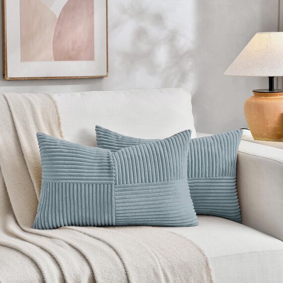 FDTERN 2er Set Hellblau Kissenbezug 40x65 cm Weich Moderne Dekorative Kissenbezüge Kissenhülle Dekokissenbezug Sofakissen Dekokissen Boho Deko für Sofa Schlafzimmer Wohnzimmer Bett