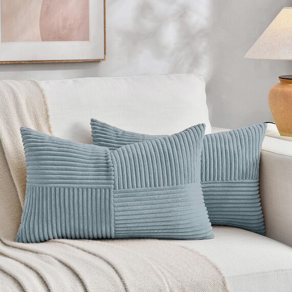 FDTERN 2er Set Hellblau Kissenbezug 40x65 cm Weich Moderne Dekorative Kissenbezüge Kissenhülle Dekokissenbezug Sofakissen Dekokissen Boho Deko für Sofa Schlafzimmer Wohnzimmer Bett