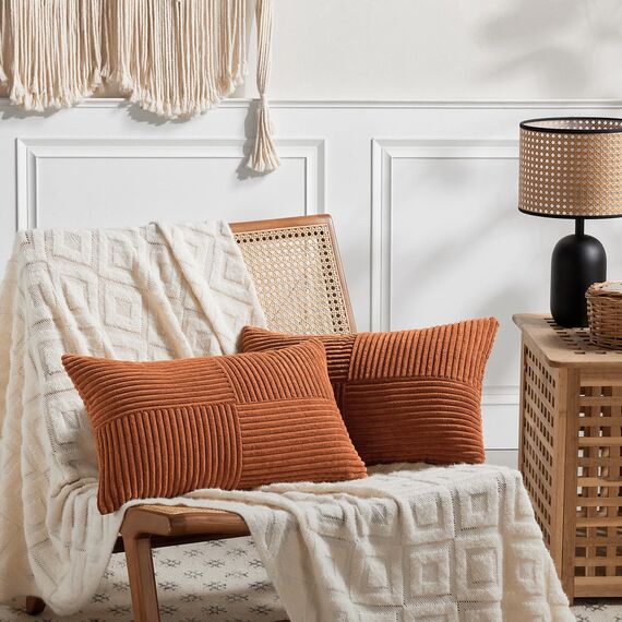 FDTERN 2er Set Rostrot Kordsamt Kissenbezug 30x50CM Weich Moderne Dekorative Kissenbezüge Kissenhülle Dekokissenbezug Sofakissen Dekokissen Boho Herbst Deko für Sofa Schlafzimmer Wohnzimmer Balkon