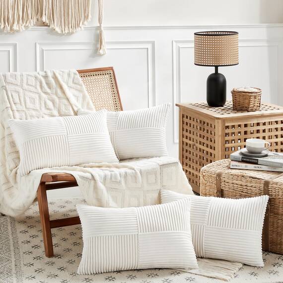 FDTERN 2er Set Creme Weiß Kordsamt Kissenbezug 35x60CM Weich Moderne Dekorative Kissenbezüge Kissenhülle Dekokissenbezug Sofakissen Dekokissen Boho Deko für Sofa Schlafzimmer Wohnzimmer Balkon