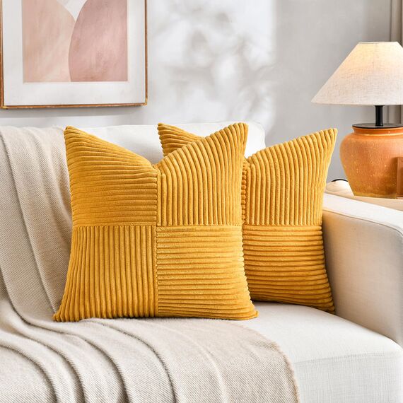 FDTERN 2er Set Gelb Kordsamt Kissenbezug 55x55CM Weich Moderne Dekorative Kissenbezüge Kissenhülle Dekokissenbezug Sofakissen Dekokissen Boho Herbst Deko für Sofa Schlafzimmer Wohnzimmer Bett